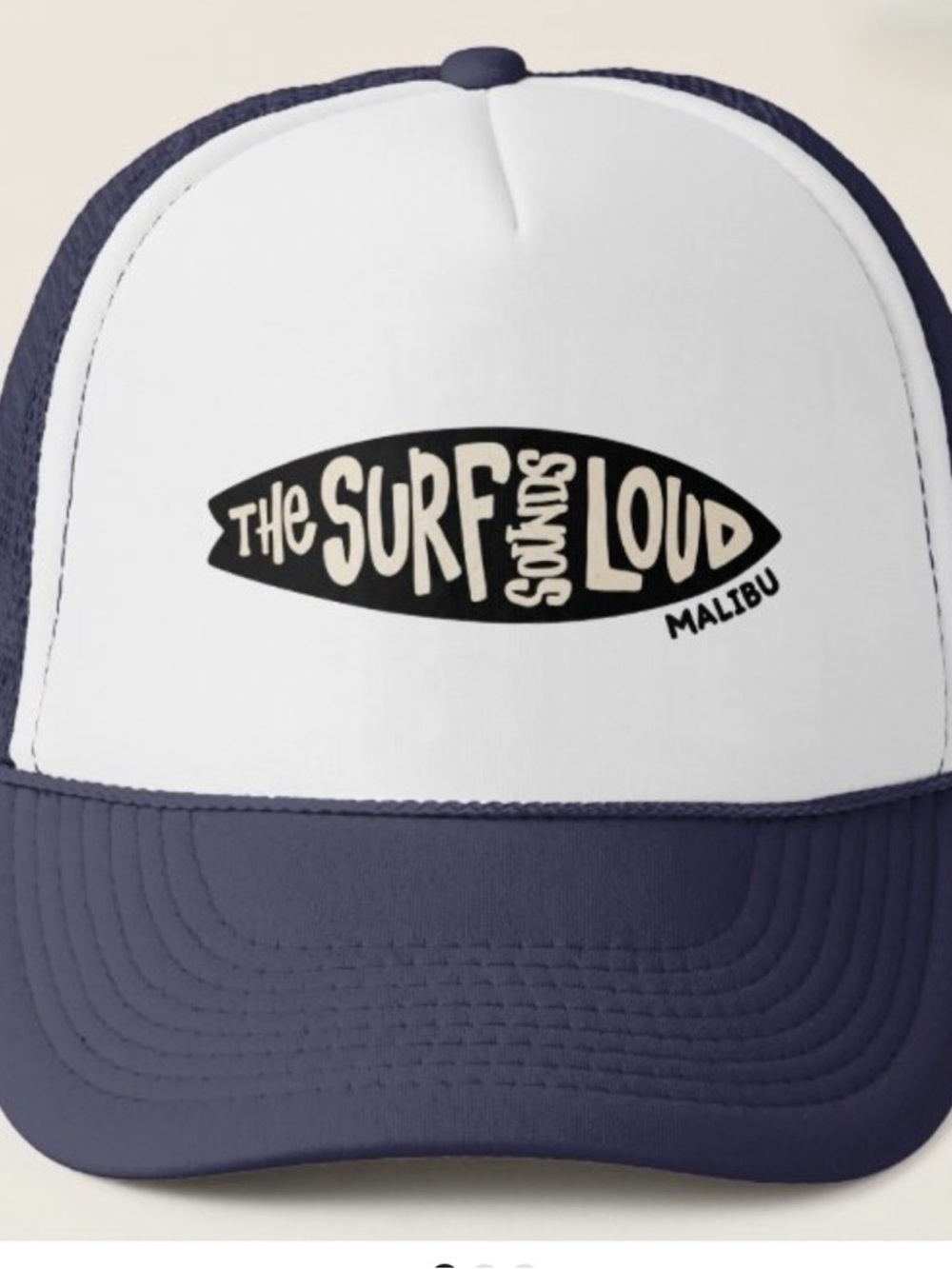 The Surf Sounds Loud Malibu Trucker Hat - White & Navy